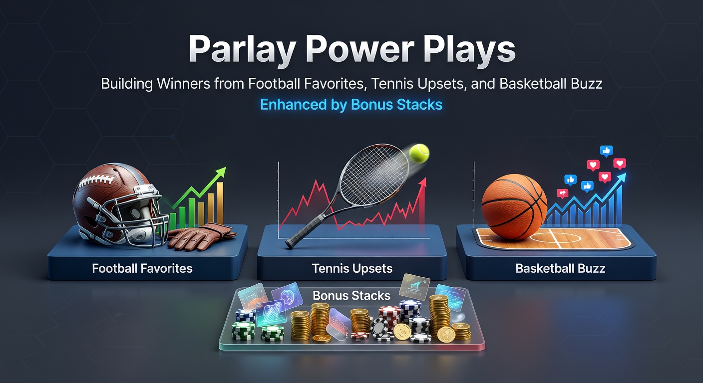Grafik mit Parlay-Wettkombinationen aus Fußball, Tennis und Basketball, die Auszahlungen multiplizieren